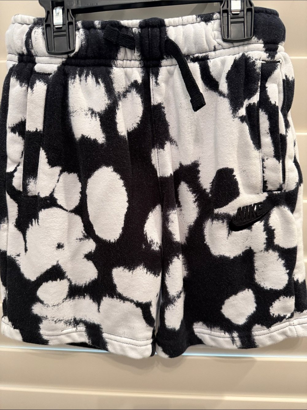 Nike Black & White Abstract Floral Fleece Shorts